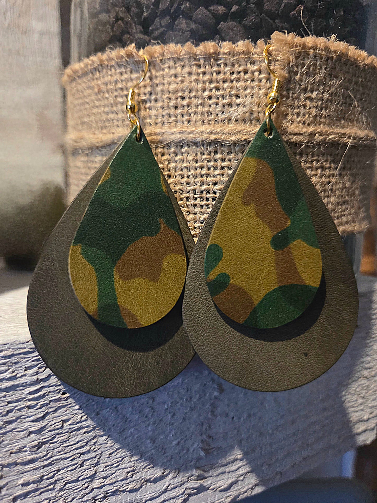 Double Stacked Leather Teardrop Earrings