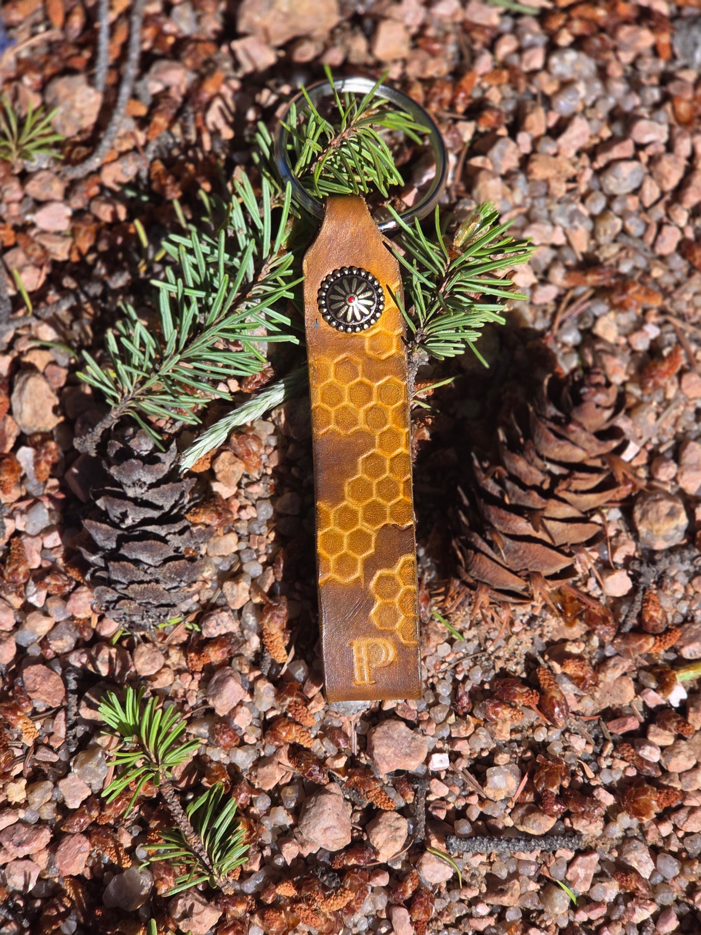 Custom Leather Stamped Keychain with Concho