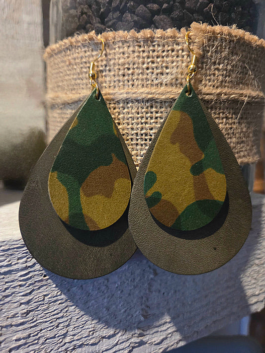 Double Stacked Leather Teardrop Earrings