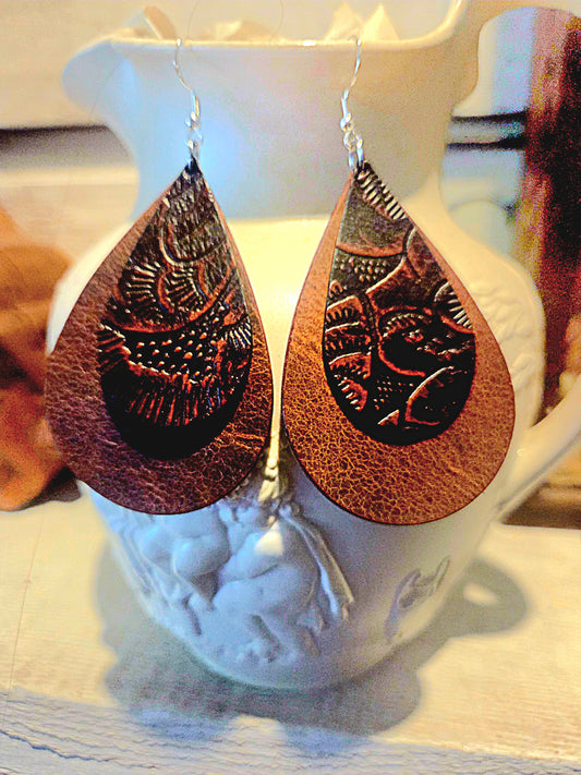 Double Stacked Leather Teardrop Earrings