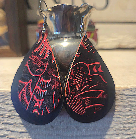 Double Stacked Leather Teardrop Earrings
