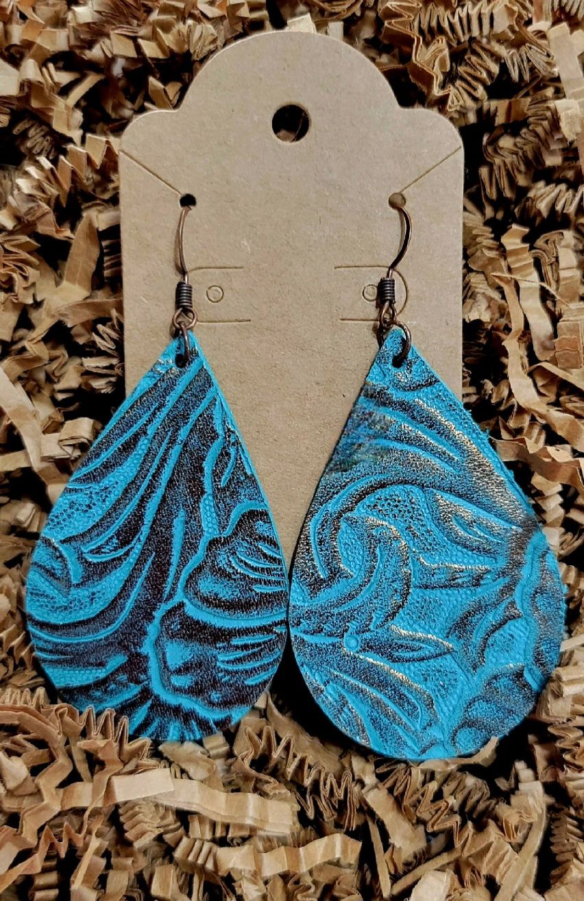 Embossed Teardrop Leather Earrings