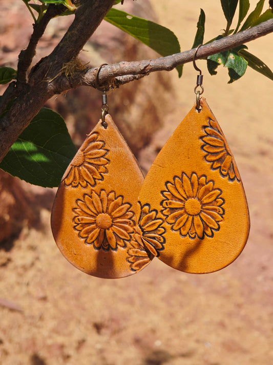 Floral Stamped leather earrings