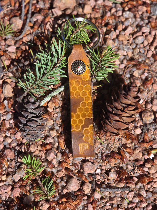 Custom Leather Stamped Keychain with Concho