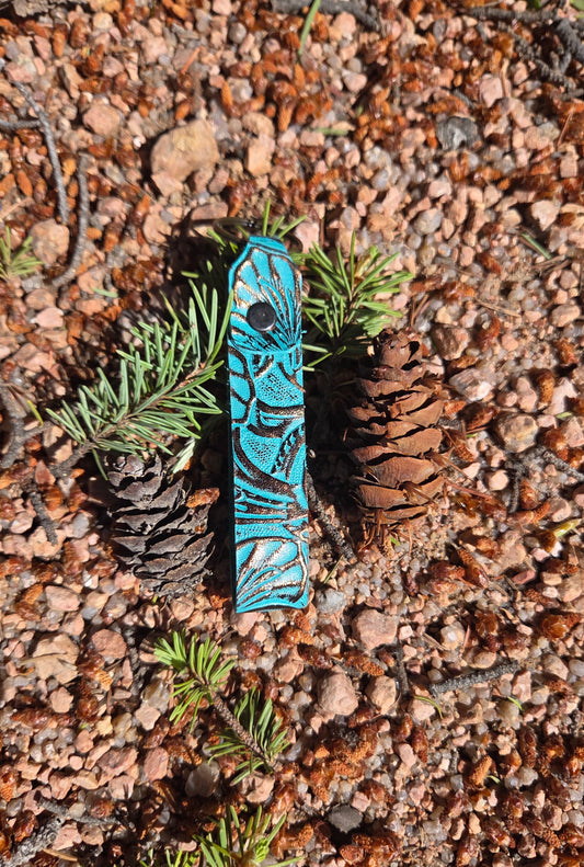 Embossed Copper/Turquoise Leather Keychain